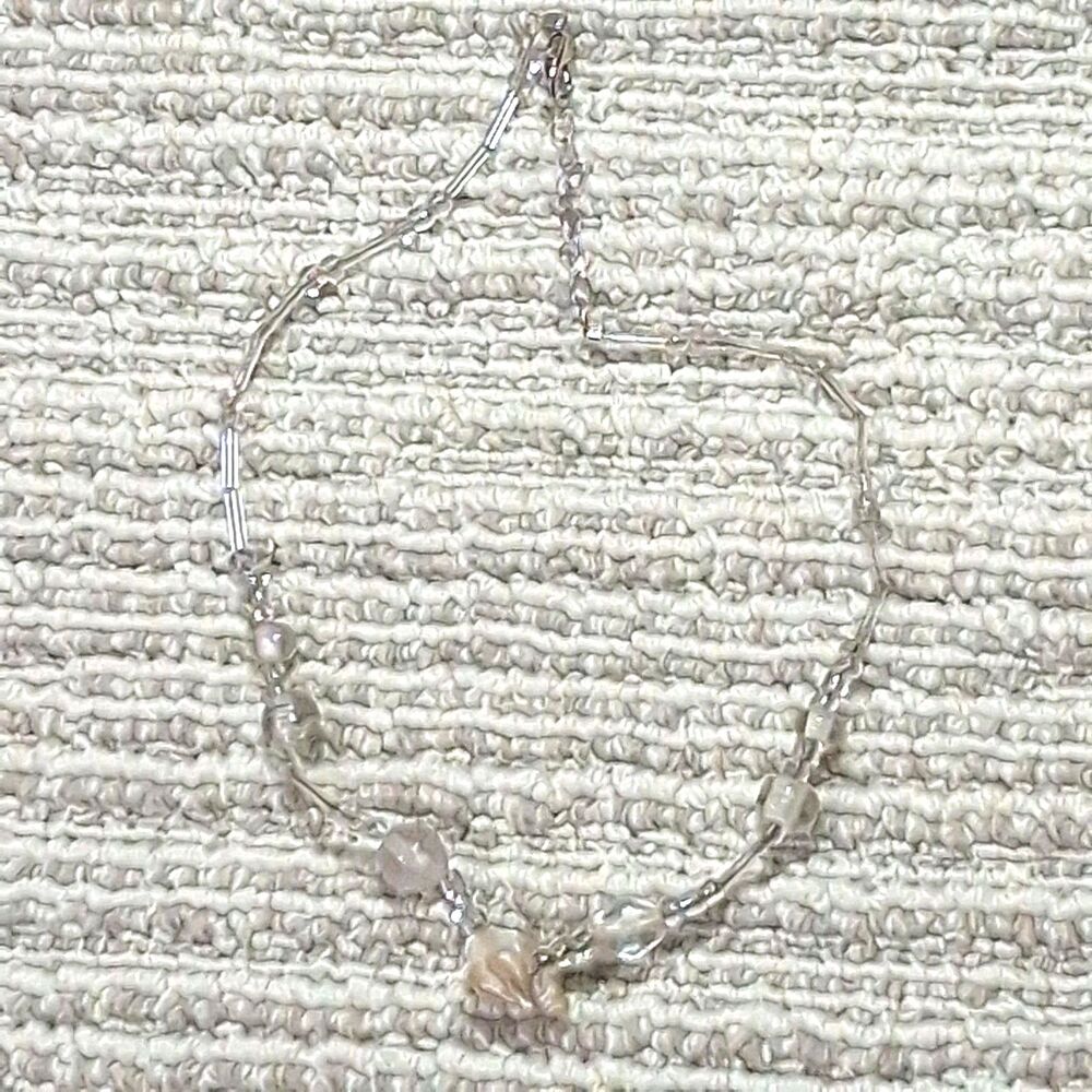 VINTAGE MOTHER OF PEARL BAROQUE FRESHWATER PEARL CLEAR BUGLE GLASS BEAD NECKLACE